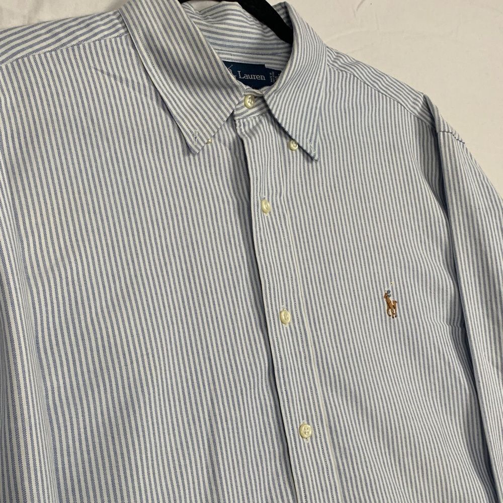 RALPH LAUREN | 16 MEN'S VTG LONG SLEEVE CLASSIC BUTTON DOWN | BLUE WHITE STRIPE